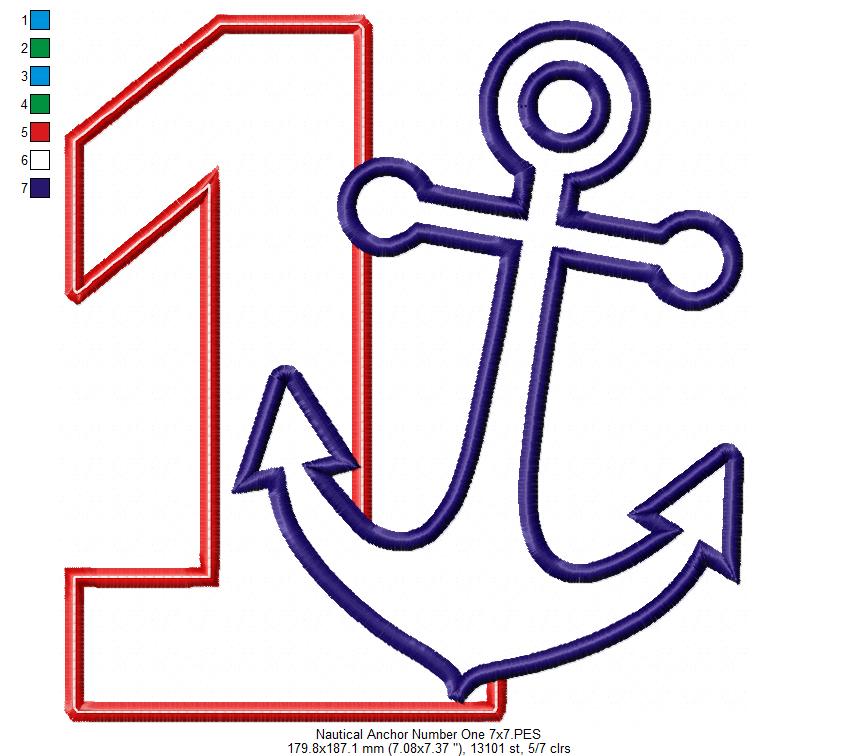 Nautical Anchor Number 1 One 1st Birthday - Applique