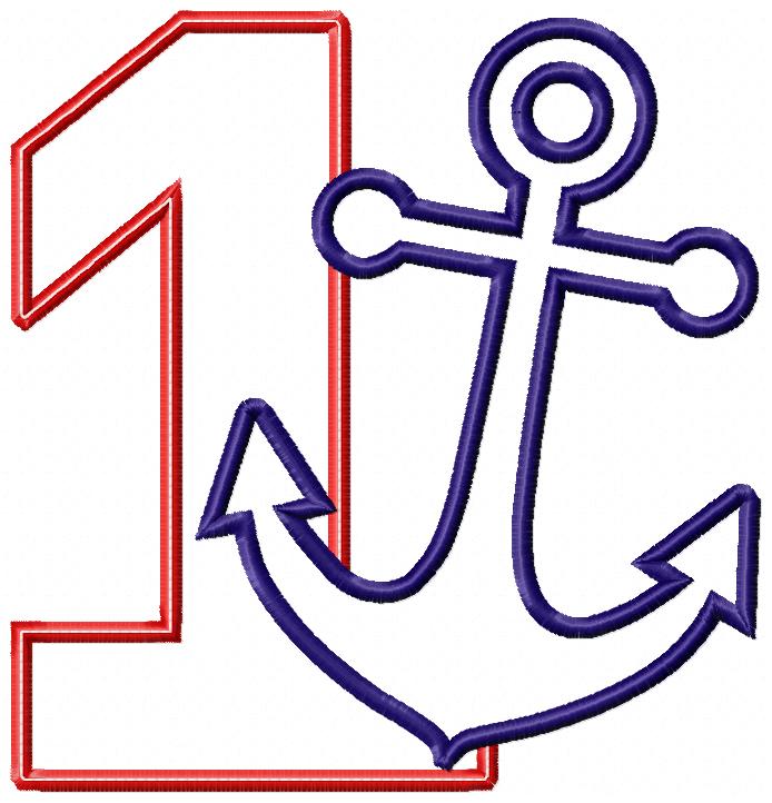 Nautical Anchor Number 1 One 1st Birthday - Applique