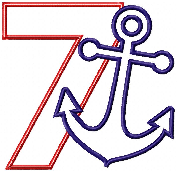 Nautical Anchor Number 7 Seven 7th Birthday - Applique