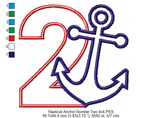 Nautical Anchor Number 2 Two 2nd Birthday - Applique