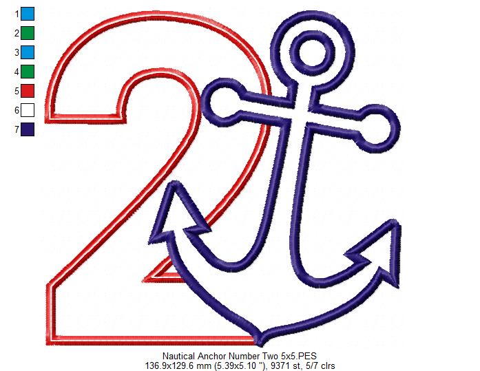 Nautical Anchor Number 2 Two 2nd Birthday - Applique