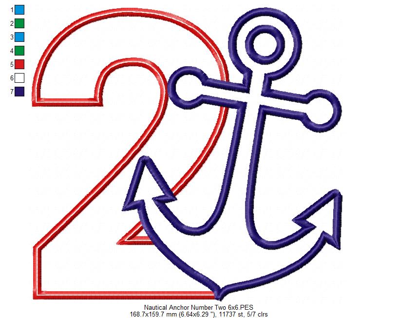 Nautical Anchor Number 2 Two 2nd Birthday - Applique