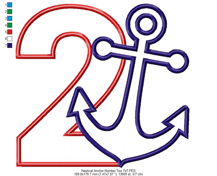 Nautical Anchor Number 2 Two 2nd Birthday - Applique