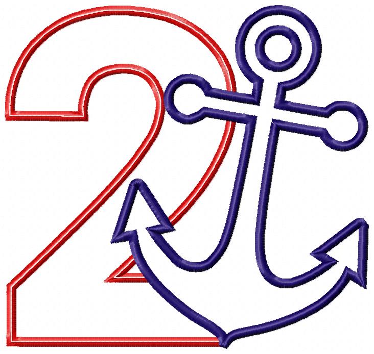 Nautical Anchor Number 2 Two 2nd Birthday - Applique