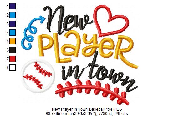 New Player in Town Baseball - Appliqué – Machine Embroidery Design