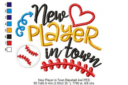 New Player in Town Baseball - Appliqué – Machine Embroidery Design