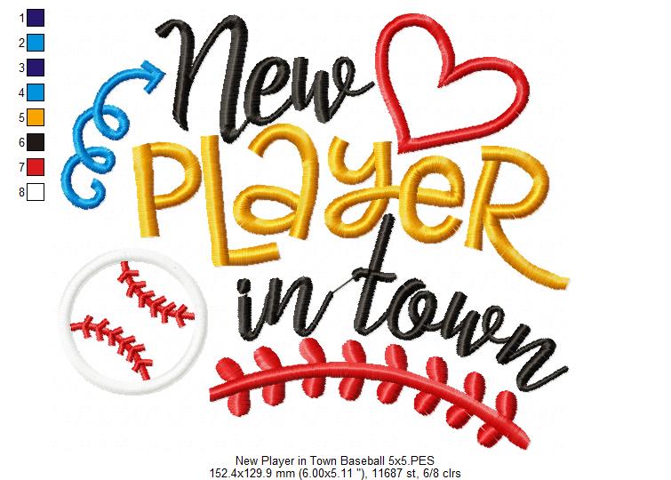 New Player in Town Baseball - Appliqué – Machine Embroidery Design