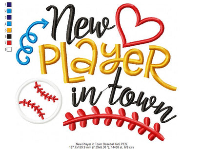 New Player in Town Baseball - Appliqué – Machine Embroidery Design