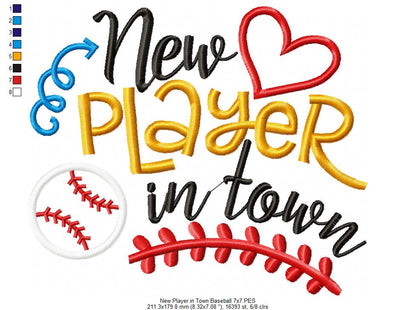 New Player in Town Baseball - Appliqué – Machine Embroidery Design