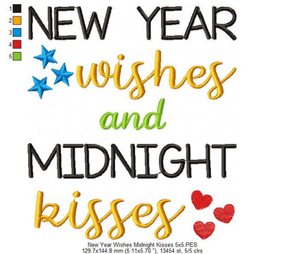 New Year Wishes and Midnight Kisses - Fill Stitch - Machine Embroidery Design