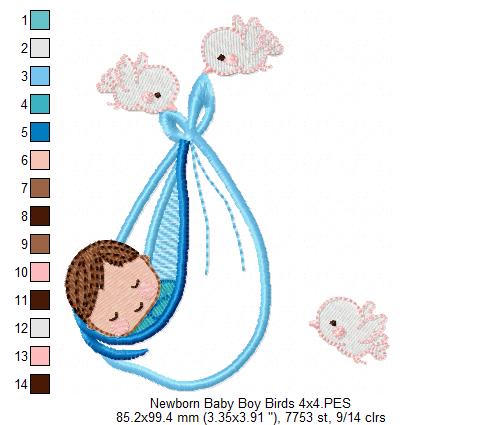 Newborn Baby Boy and Birds - Applique