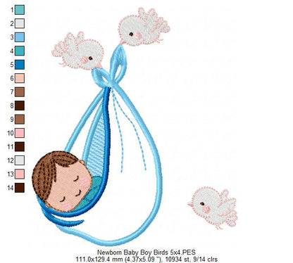 Newborn Baby Boy and Birds - Applique