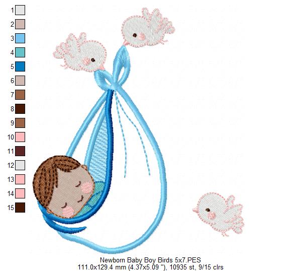 Newborn Baby Boy and Birds - Applique