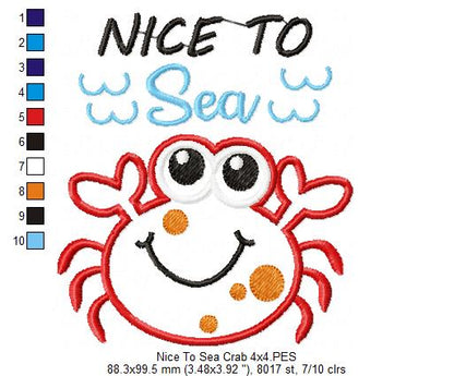 Nice to Sea Cute Crab - Appliqué - Machine Embroidery Design