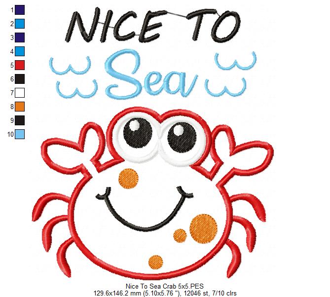Nice to Sea Cute Crab - Appliqué - Machine Embroidery Design