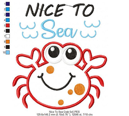 Nice to Sea Cute Crab - Appliqué - Machine Embroidery Design