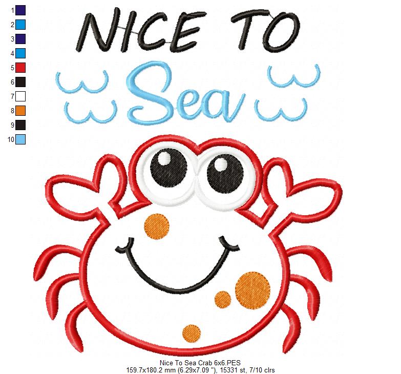 Nice to Sea Cute Crab - Appliqué - Machine Embroidery Design