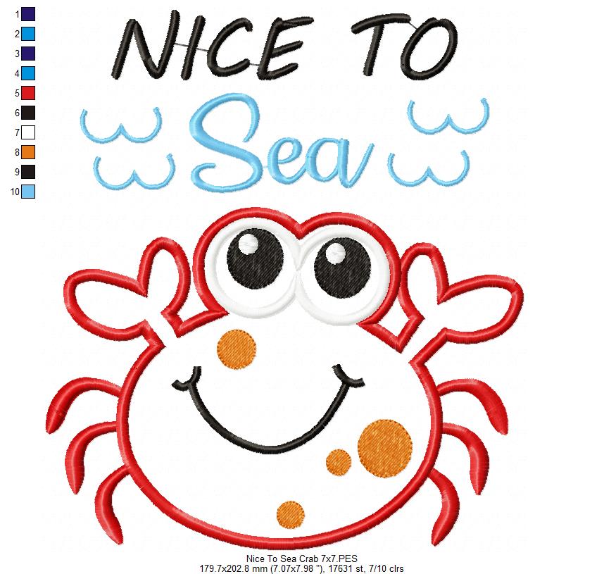 Nice to Sea Cute Crab - Appliqué - Machine Embroidery Design