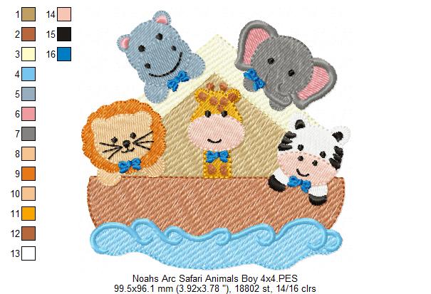 Noah's Ark Safari Animals Boy - Fill Stitch - Machine Embroidery Design