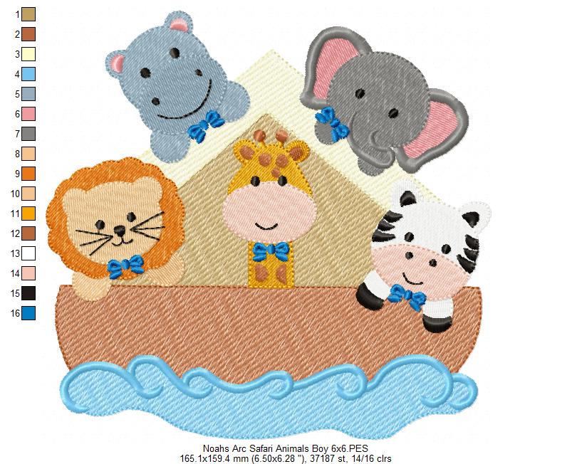 Noah's Ark Safari Animals Boy - Fill Stitch - Machine Embroidery Design