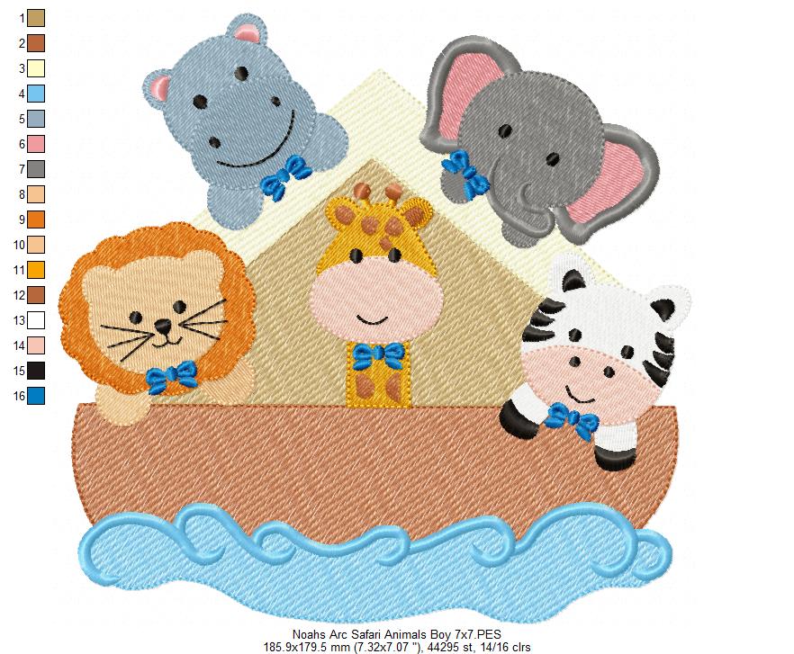 Noah's Ark Safari Animals Boy and Girl - Fill Stitch - Set of 2 designs