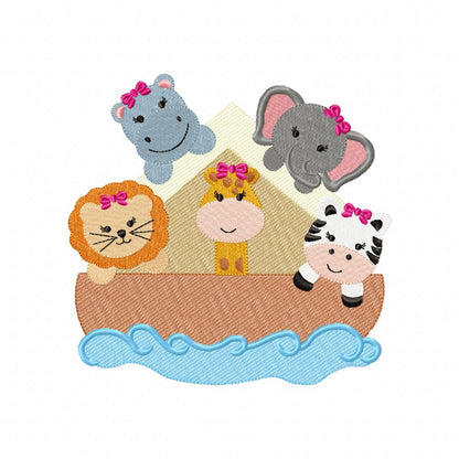 Noah's Ark Safari Animals Girl - Fill Stitch - Machine Embroidery Design