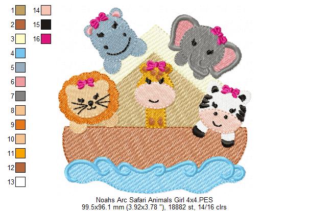 Noah's Ark Safari Animals Girl - Fill Stitch - Machine Embroidery Design