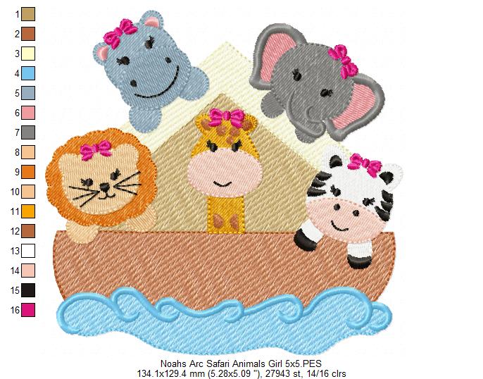 Noah's Ark Safari Animals Girl - Fill Stitch - Machine Embroidery Design