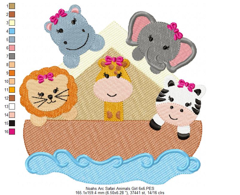 Noah's Ark Safari Animals Girl - Fill Stitch - Machine Embroidery Design