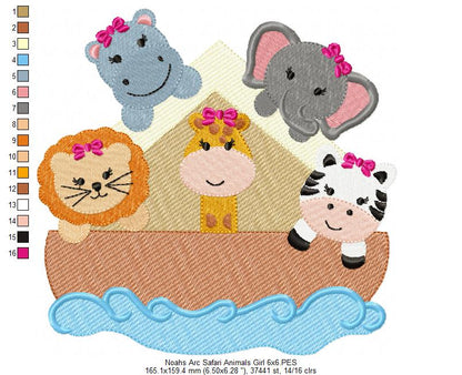 Noah's Ark Safari Animals Boy and Girl - Fill Stitch - Set of 2 designs