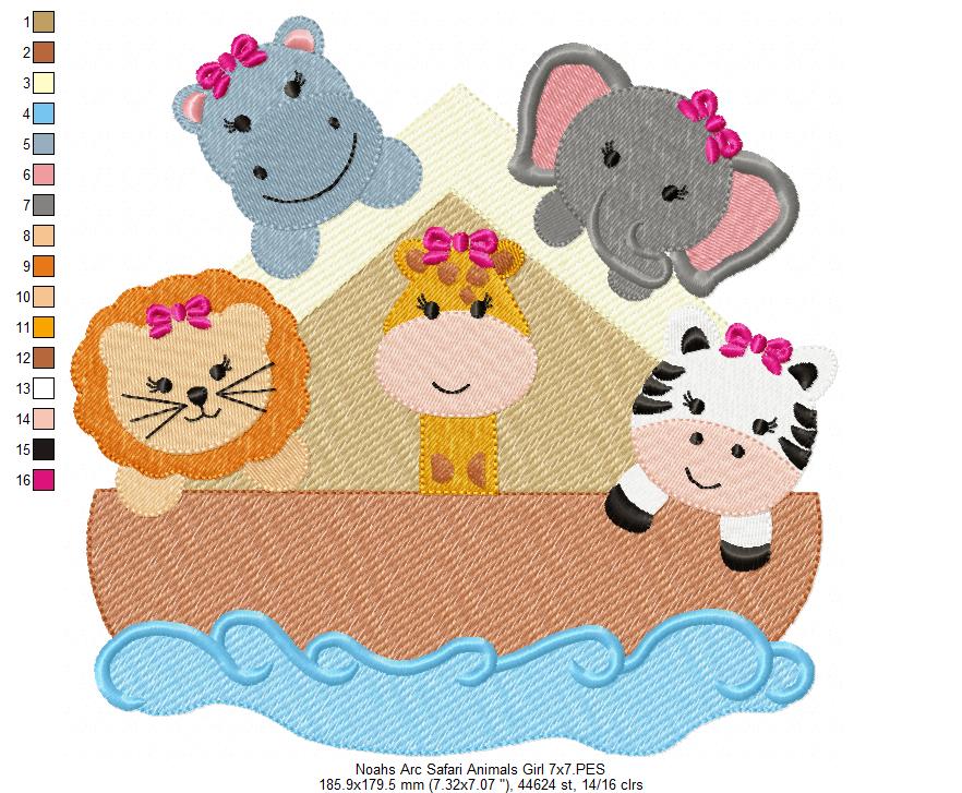 Noah's Ark Safari Animals Girl - Fill Stitch - Machine Embroidery Design