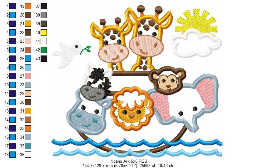 Noah’s Ark Animals – Appliqué – Machine Embroidery Design