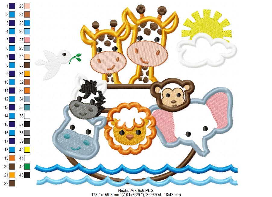 Noah’s Ark Animals – Appliqué – Machine Embroidery Design