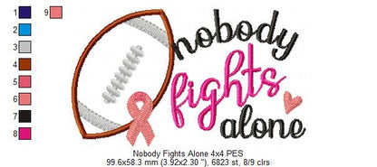 Football & Pink Ribbon – Nobody Fights Alone 🏈🎗️ – Applique – Machine Embroidery Design