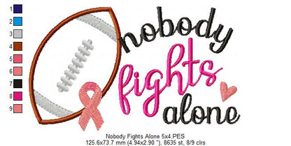Football & Pink Ribbon – Nobody Fights Alone 🏈🎗️ – Applique – Machine Embroidery Design