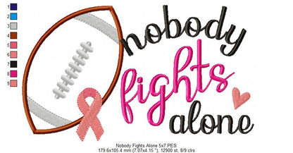 Football & Pink Ribbon – Nobody Fights Alone 🏈🎗️ – Applique – Machine Embroidery Design