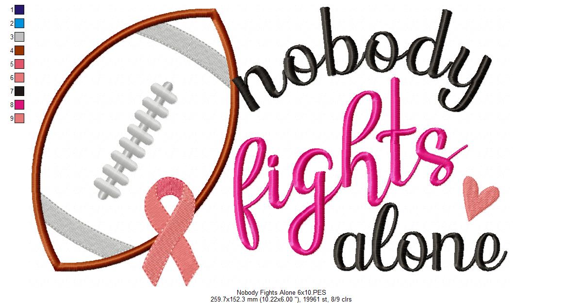 Football & Pink Ribbon – Nobody Fights Alone 🏈🎗️ – Applique – Machine Embroidery Design
