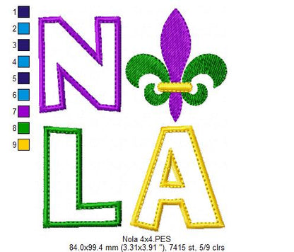 NOLA Fleur de Lis Letters – Appliqué – Machine Embroidery Design
