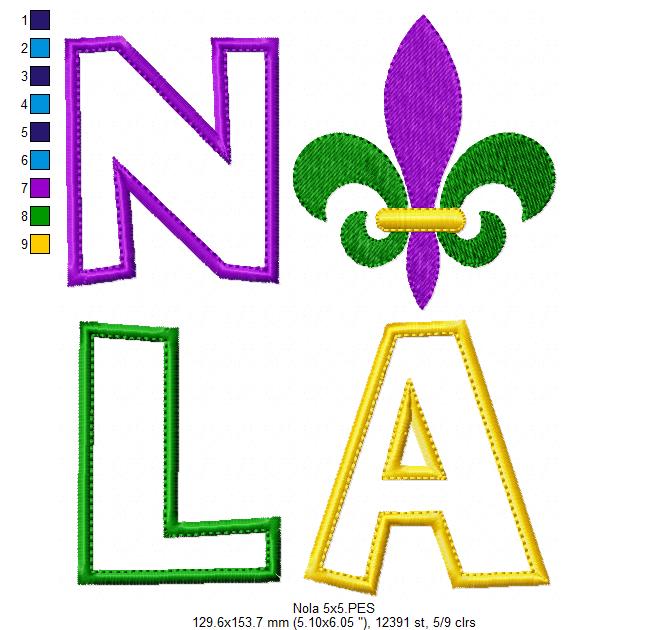 Nola, Mardi Gras, New Orleans, Lousiana - Applique