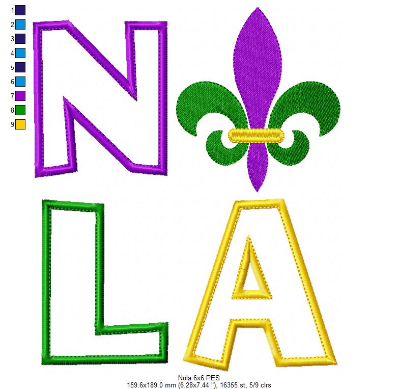 NOLA Fleur de Lis Letters – Appliqué – Machine Embroidery Design