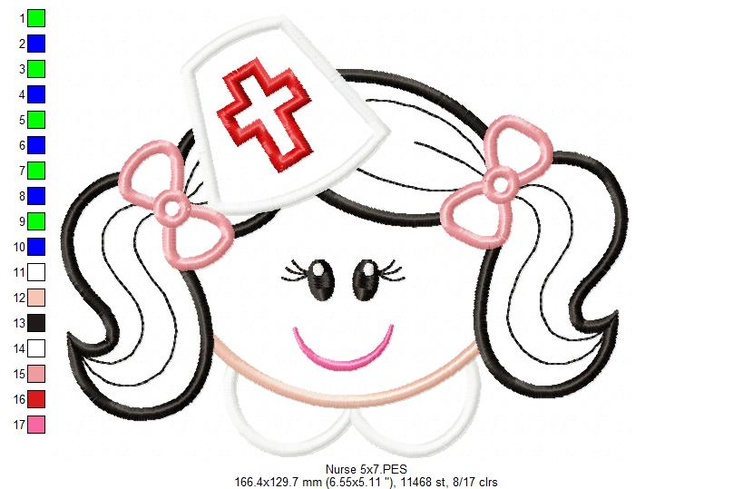 Cute Nurse - Applique - Machine Embroidery Design