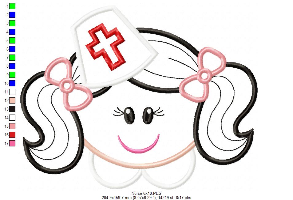 Cute Nurse - Applique - Machine Embroidery Design