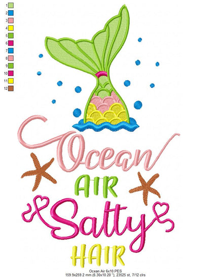 Ocean Air Salty Hair – Fill Stitch – Machine Embroidery Design