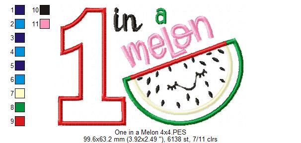 One in a Melon Birthday - Appliqué - Machine Embroidery Design
