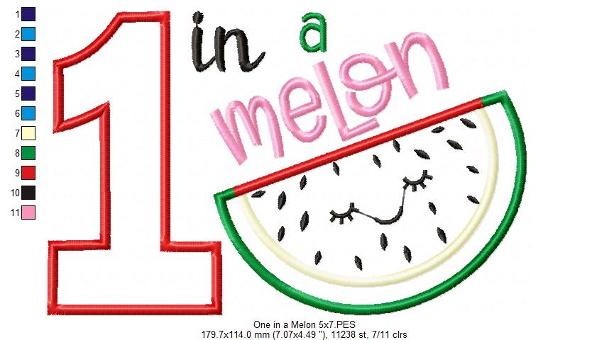 One in a Melon Birthday - Appliqué - Machine Embroidery Design