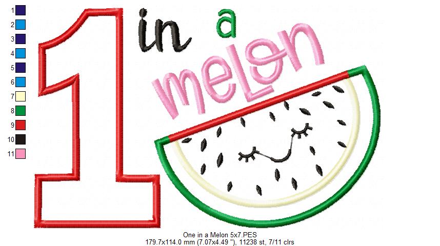 One in a Melon Watermelon 1st Birthday - Applique Embroidery