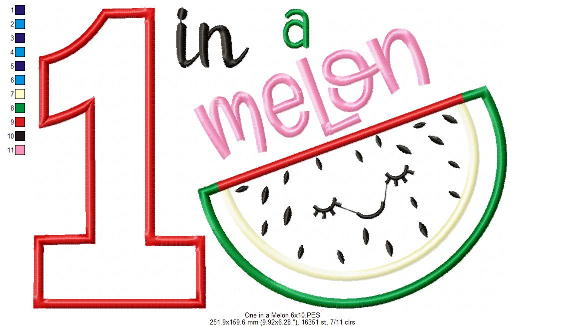 One in a Melon Birthday - Appliqué - Machine Embroidery Design