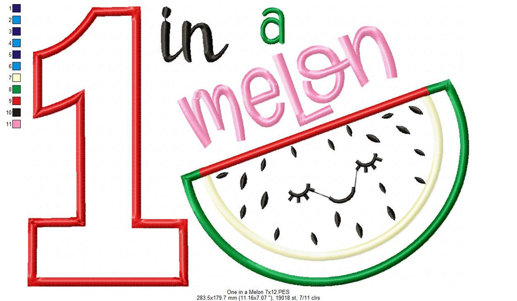 One in a Melon Watermelon 1st Birthday - Applique Embroidery
