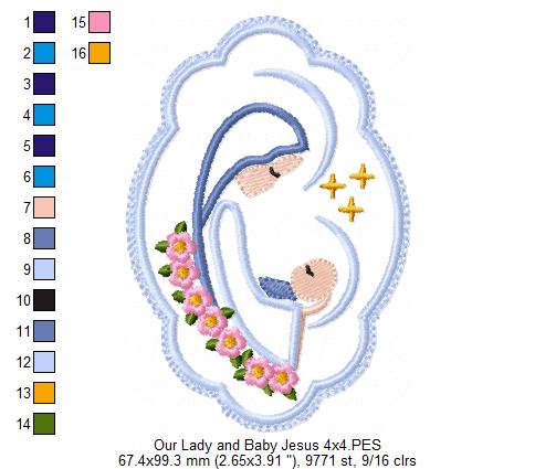 Our Lady and Baby Jesus - Applique - Machine Embroidery Design
