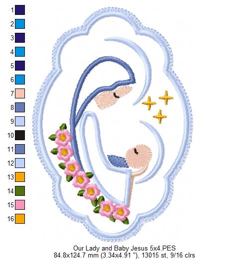 Our Lady and Baby Jesus - Applique - Machine Embroidery Design